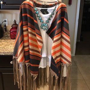 L&B Ladies Fringe Poncho